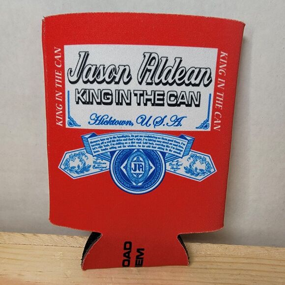 Jason Aldean "King In The Can" Can Koozie Red - Picture 1 of 3